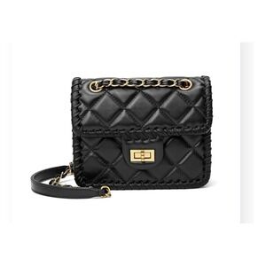 Tiffany & Fred Quilted Sheepskin Leather Crossbody/Shoulder Bag Black
